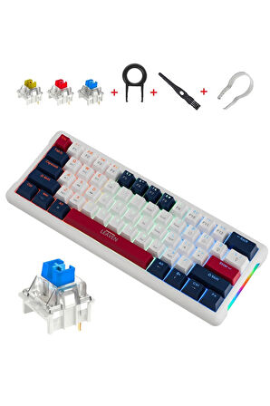 K610 Kablolu Lacivert - Beyaz Mekanik Oyuncu Klavyesi-61 Tuş Rgb-Hot Swap - Mavi Switch