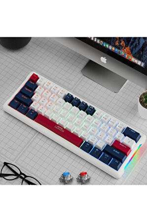K610 Kablolu Lacivert - Beyaz Mekanik Oyuncu Klavyesi-61 Tuş Rgb-Hot Swap - Mavi Switch