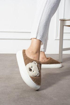 Poppy Paris Kadın Sevimli Ayıcık Figürü Desen Peluşlu Hafif Kaymaz Eva Taban Kışlık Terlik