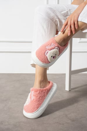 Poppy Paris Kadın Sevimli Ayıcık Figürü Desen Peluşlu Hafif Kaymaz Eva Taban Kışlık Terlik