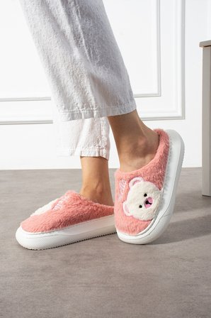 Poppy Paris Kadın Sevimli Ayıcık Figürü Desen Peluşlu Hafif Kaymaz Eva Taban Kışlık Terlik
