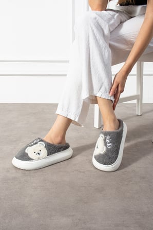 Poppy Paris Kadın Sevimli Ayıcık Figürü Desen Peluşlu Hafif Kaymaz Eva Taban Kışlık Terlik