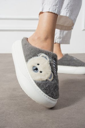 Poppy Paris Kadın Sevimli Ayıcık Figürü Desen Peluşlu Hafif Kaymaz Eva Taban Kışlık Terlik