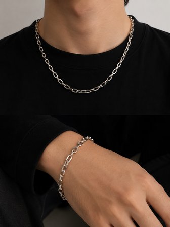 Unisex Ataç Zincir 2'li Kolye Bileklik Seti
