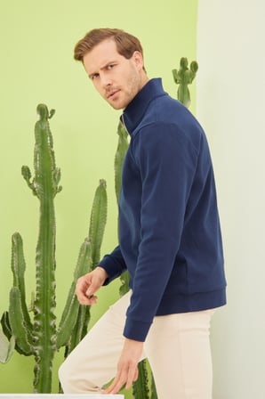 Erkek Yarım Fermuarlı Sweatshirt Lacivert