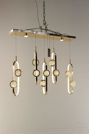 Elegant Gold Dikey Sıralı Serisi Formu 5'li 3 Renk Ledli Cam Toplu Modern Avize