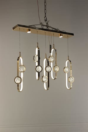Elegant Gold Dikey Sıralı Serisi Formu 5'li 3 Renk Ledli Cam Toplu Modern Avize