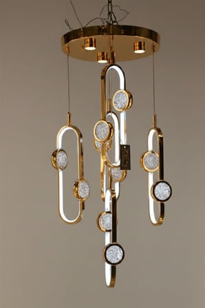 Elegant Gold Dikey Çember Formu 3 Renk Ledli Cam Toplu Modern Avize