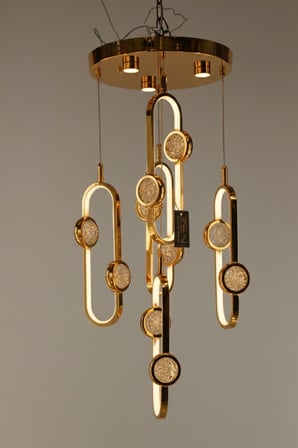 Elegant Gold Dikey Çember Formu 3 Renk Ledli Cam Toplu Modern Avize