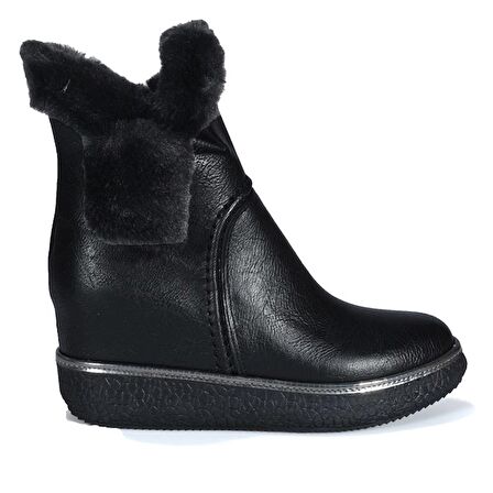 Gizli Dolgu Topuklu Kadın Siyah Bot