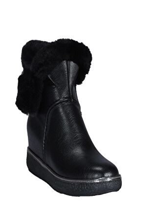 Gizli Dolgu Topuklu Kadın Siyah Bot