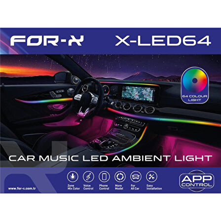 FOR-X X-LED64 Araç Ambians Ortam Led Kontrollü Bluetooth Androıd İos (Sese Duyarlı)