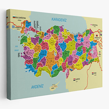Harita Sepeti Türkiye Haritası Kanvas Tablo İl ve İlçeli Ayrıntılı Eğitici Komşulu Tablo 3001
