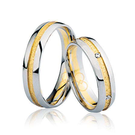 Beyaz Sarı Şeritli Altın Alyans 3002-1