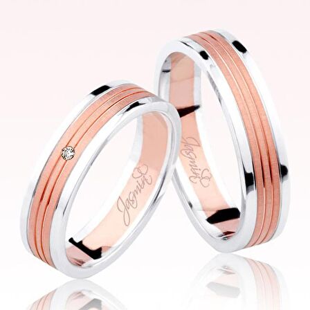 Beyaz Rose Şeritli Altın Alyans 3002-2