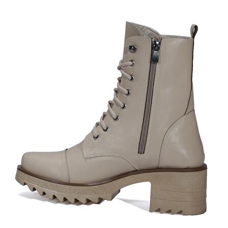 Yüksek Kalın Topuk Bej Kadın Bot