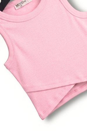Bej Rengi Kolsuz Crop Kruvaze Detaylı Fitilli Top Atlet Tişört