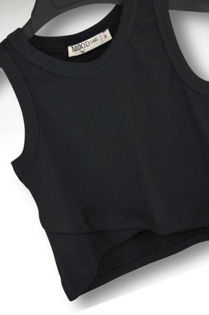 Bej Rengi Kolsuz Crop Kruvaze Detaylı Fitilli Top Atlet Tişört