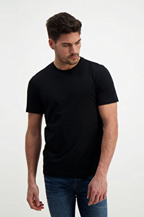 Erkek Siyah Bisiklet Yaka Slim Fit Basic T-shirt