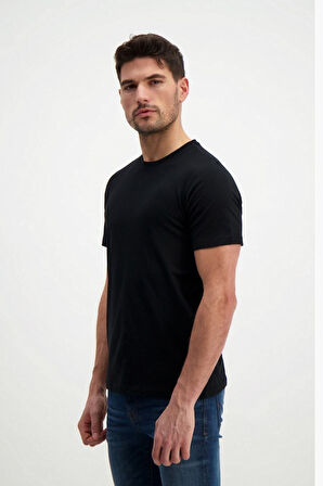 Erkek Siyah Bisiklet Yaka Slim Fit Basic T-shirt