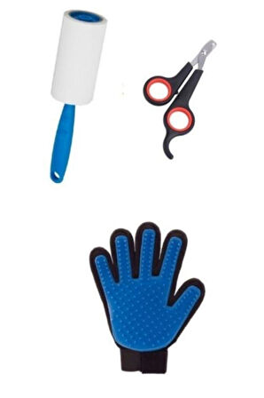 3 Lü Set Kedi Tarama Eldiveni Kedi Tırnak Kesme Makası Tüy Temizleme Rulosu