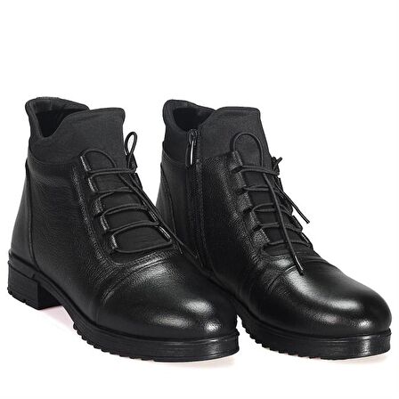 Bordolli Siyah Dalgıç Kumaş Kadın Deri Bot