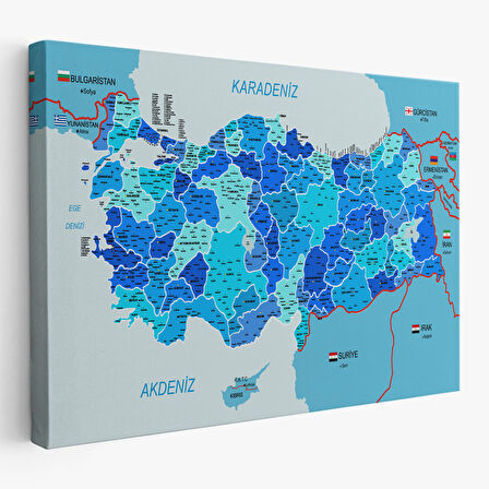 Harita Sepeti Türkiye Haritası Kanvas Tablo İl ve İlçeli Ayrıntılı Eğitici Komşulu Tablo 3002