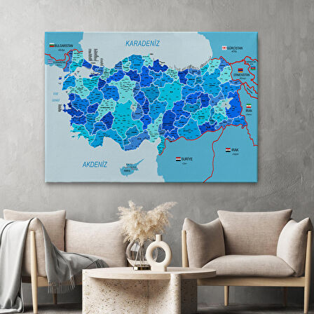 Harita Sepeti Türkiye Haritası Kanvas Tablo İl ve İlçeli Ayrıntılı Eğitici Komşulu Tablo 3002