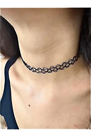 Siyah Choker Tasma Tatto Kolye Siyah Renk Tek Ebat Beden