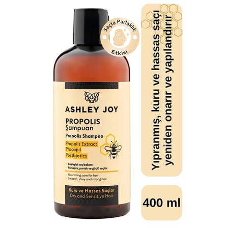 2 ADET Ashley Joy Kuru ve Hassas Saçlar İçin Propolis Şampuan 400 ml