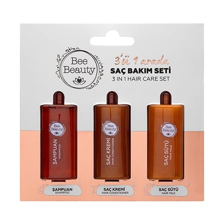 5 ADET Bee Beauty 3'ü 1 Arada Seyahat Seti 3 x 10 ml (Şampuan + Saç Kremi + Saç Sütü)