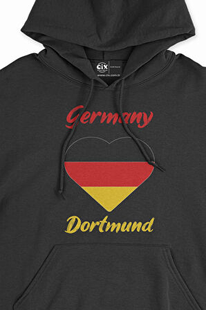 Dortmund Almanya Bayraklı Kalpli Siyah Sweatshirt Hoodie