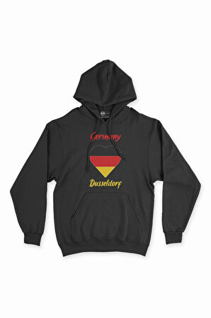 Dusseldorf Almanya  Bayraklı Kalpli Siyah Sweatshirt Hoodie