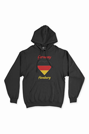Hamburg Almanya  Bayraklı Kalpli Siyah Sweatshirt Hoodie