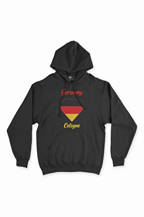 Köln Almanya  Bayraklı Kalpli Siyah Sweatshirt Hoodie