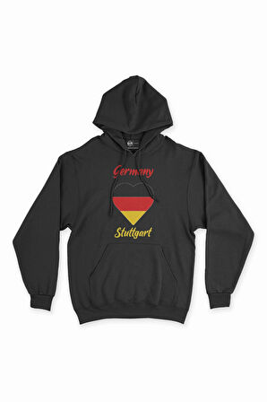 Stuttgart Almanya  Bayraklı Kalpli Siyah Sweatshirt Hoodie