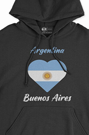 Buenos Aires Arjantin Bayraklı Kalpli Siyah Sweatshirt Hoodie