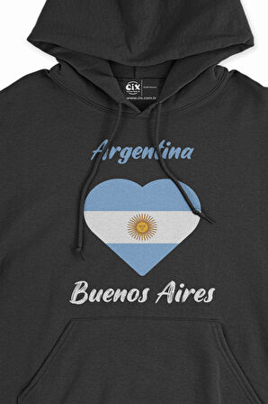 Buenos Aires Arjantin Bayraklı Kalpli Siyah Sweatshirt Hoodie