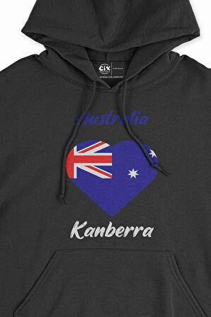 Kanberra Avusturalya Bayraklı Kalpli Siyah Sweatshirt Hoodie