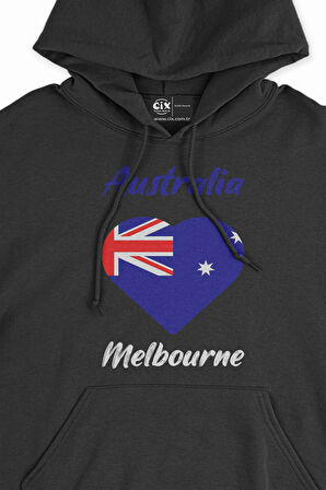 Melbourne Avusturalya Bayraklı Kalpli Siyah Sweatshirt Hoodie