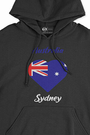 Sidney Avusturalya Bayraklı Kalpli Siyah Sweatshirt Hoodie