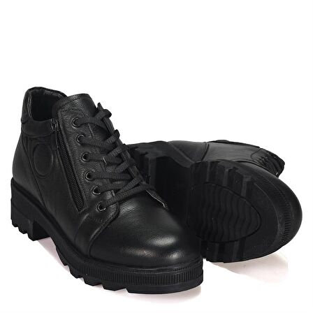 Bordolli Siyah Deri Kadın Bot