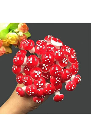 Kırmızı Beyaz Mini Mantar 100'lü Saksı Mantarı Saksı Süsü Mini Mantar