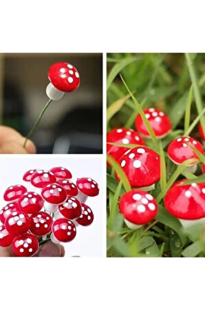 Kırmızı Beyaz Mini Mantar 100'lü Saksı Mantarı Saksı Süsü Mini Mantar