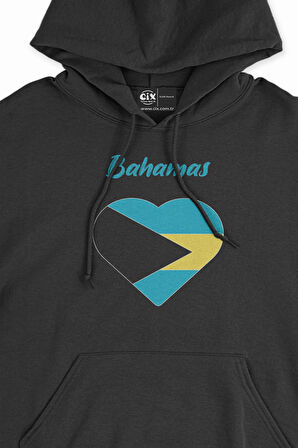 Bahamalar Bayraklı Kalpli Siyah Sweatshirt Hoodie