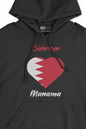 Manama Bahreyn Bayraklı Kalpli Siyah Sweatshirt Hoodie