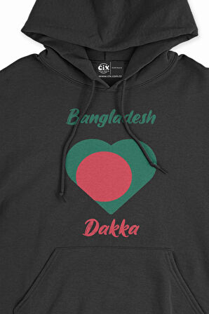 Dakka Bangladeş Bayraklı Kalpli Siyah Sweatshirt Hoodie