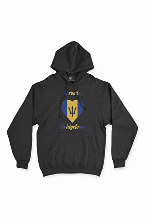 Bridgetown Barbados Bayraklı Kalpli Siyah Sweatshirt Hoodie