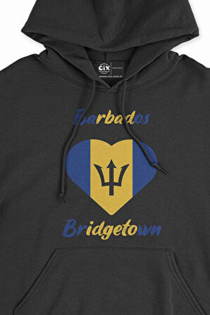 Bridgetown Barbados Bayraklı Kalpli Siyah Sweatshirt Hoodie