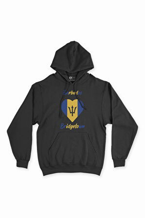 Bridgetown Barbados Bayraklı Kalpli Siyah Sweatshirt Hoodie